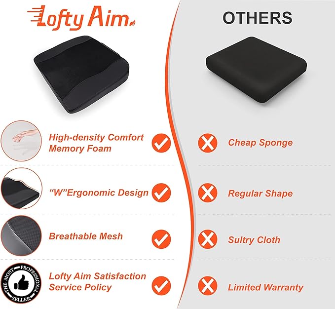 Car Seat Cushion, Comfort Memory Foam Car Cushions for Driving - Sciatica & Lower Back Pain Relief, Driver Seat Pillow for Auto, Office Chair, Wheelchair - Black-DeskLoop Office