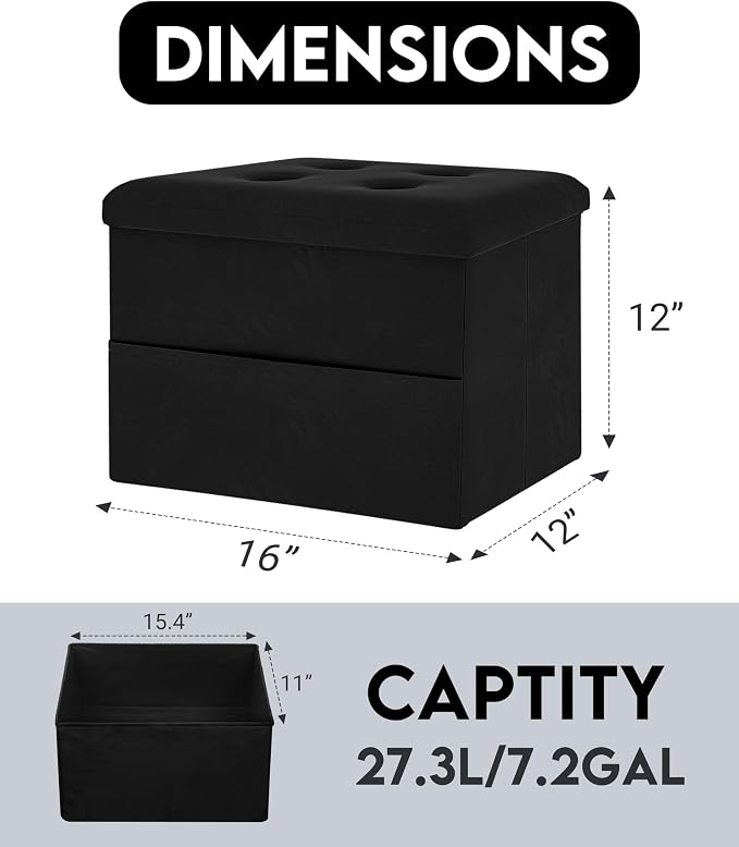 Zoes Homeware Small Storage Ottoman Foot Rest, Velvet Ottoman - Image 2