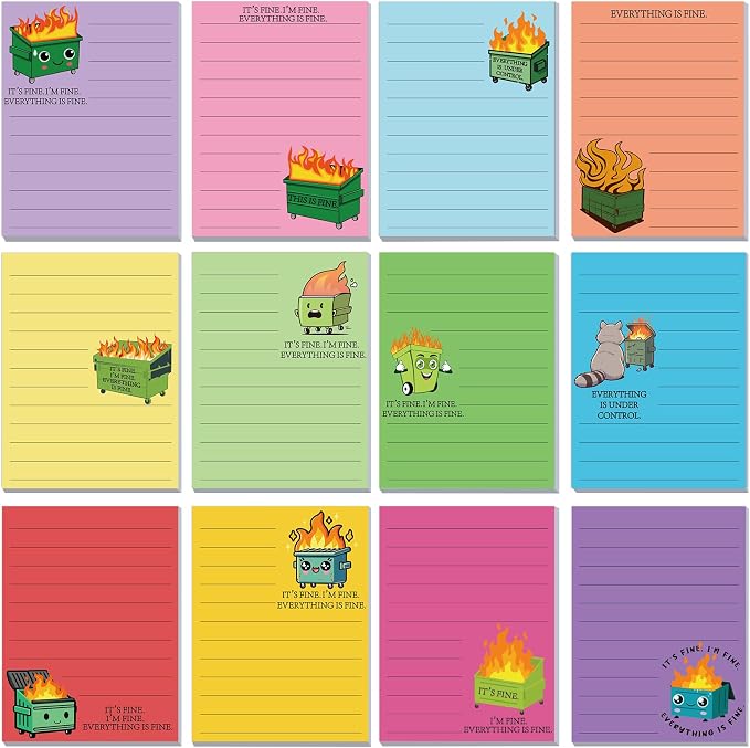 12 Pcs Funny Sticky Notes for Work 4x3 Inches Sarcastic Self Adhesive Notepads by Saypacck