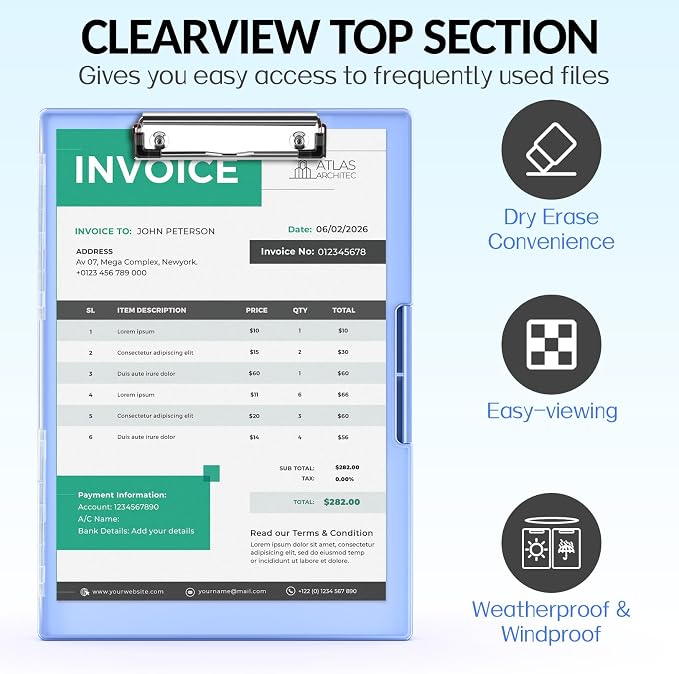 Sooez Clipboard with Storage, Heavy Duty Cleaview Clip Boards 8.5x11 with Dual - Image 2