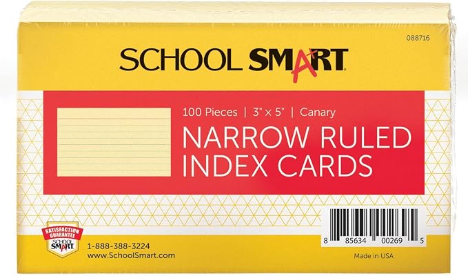 School Smart Ruled Index Cards, 3 x 5 Inches, Canary Yellow by SchoolSmart