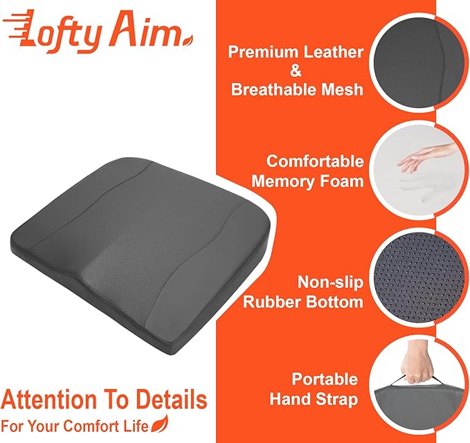 Car Seat Cushion, Comfort Memory Foam Car Cushions for Driving - Sciatica & Lower Back Pain Relief, Driver Seat Pillow for Auto, Office Chair, Wheelchair - Classic Grey-DeskLoop Office
