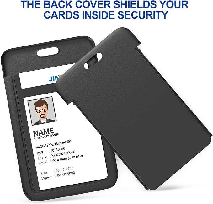 JINEASY ID 10 Pack Black Vertical ID Badge Holder Hard Plastic Sliding ID Card - Image 6
