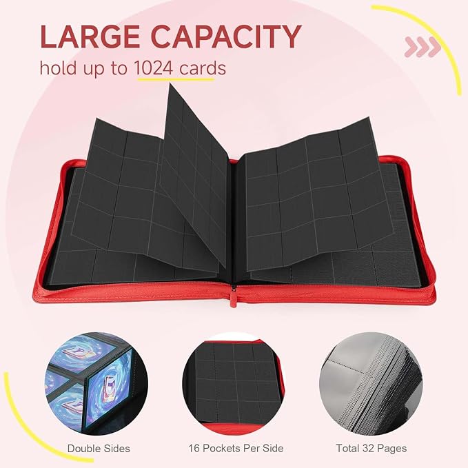 Card Binder with 1024 Cards, 16 Pocket Trading Card Binder Includes 32 Page - Image 4