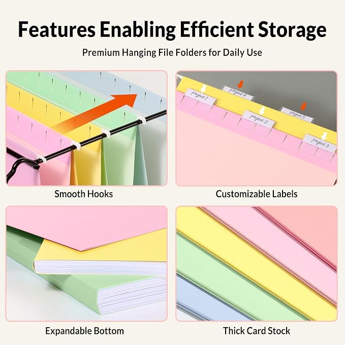 SUNEE 25 Pack Hanging File Folders, Bright Folders, Hanging File Folders Letter - Image 3