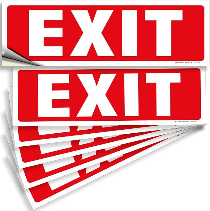 iSYFIX Exit Signs Stickers – 6 Pack 12x4 Inch – Premium Self-Adhesive Vinyl by iSYFIXPREMIUMSIGNS