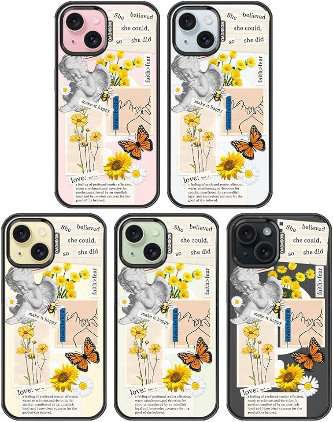 MOSNOVO Magnetic Case for iPhone 15, 10ft Military-Grade Protection, Compatible with Magsafe, Shockproof Phone Case for iPhone 15 - Vintage Collage Art - Clear Black-DeskLoop Office