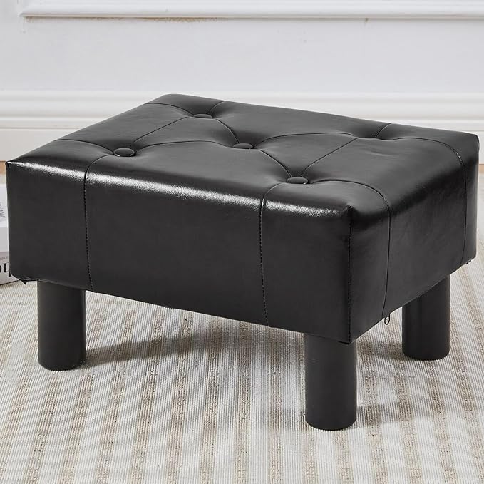 Small Foot Stool Ottoman, Faux Leather Footstool Ottoman Foot Rest by FIMIVIBI
