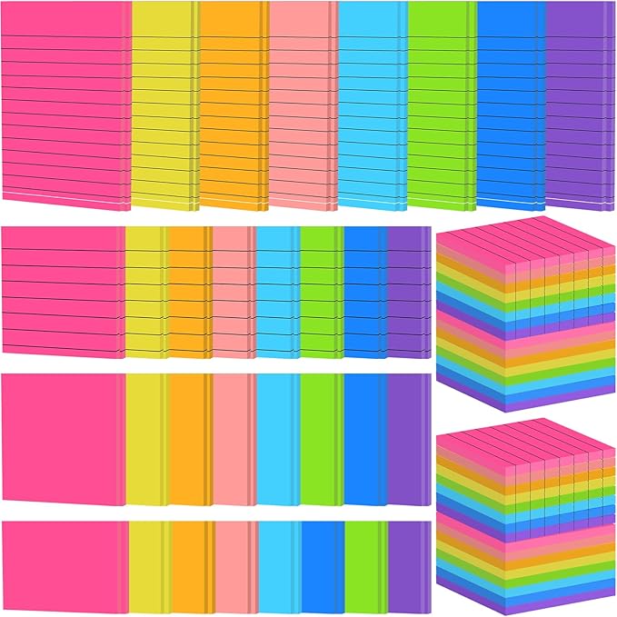Leinuosen 64 Pack Lined Sticky Notes Self Stick Notes with Lines Bright Assorted Colors Sticky Pad for Home Office Products Post Memos, 2560 Sheets-DeskLoop Office