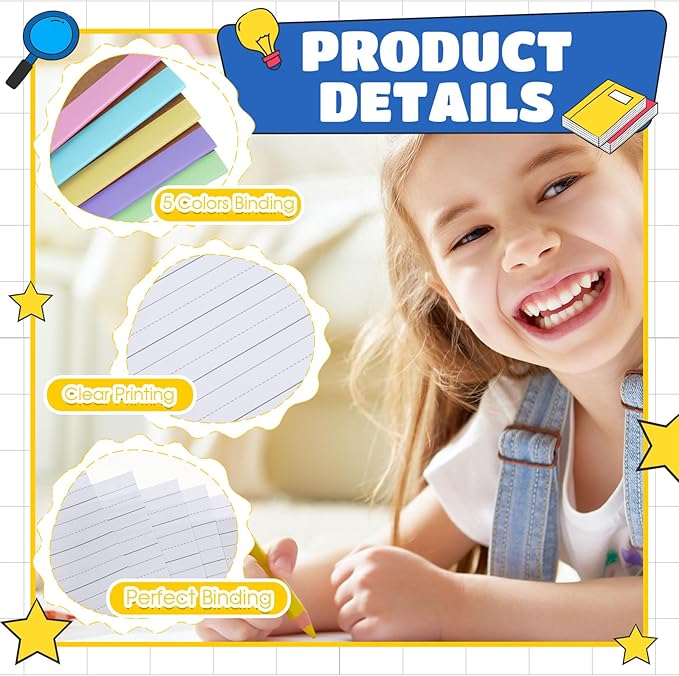 Henoyso 40 Pcs Primary Composition Notebook 9 3/4 x 7 1/2 Inch Kids Journal, Back to School Supplies, K-2 Primary Writing Notebook for Kids Student Draw and Write Story Journal (Macaron Color)-DeskLoop Office