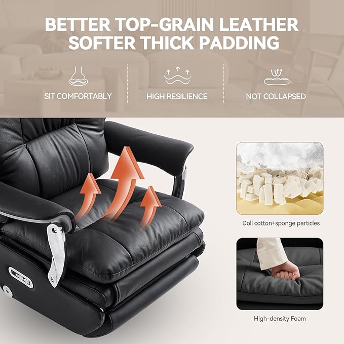 Dual Motor Electric Executive Office Chair with Foot Rest, Comfy Reclining Office Chair with Massage, Big and Tall Heavy Duty Ergonomic Home Office Desk Chairs，Sustainable Leather 400lbs, Black-DeskLoop Office