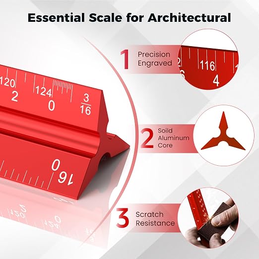Rena Chris Architectural Scale Ruler: 12" Imperial Aluminum Alloy Metal - Image 2