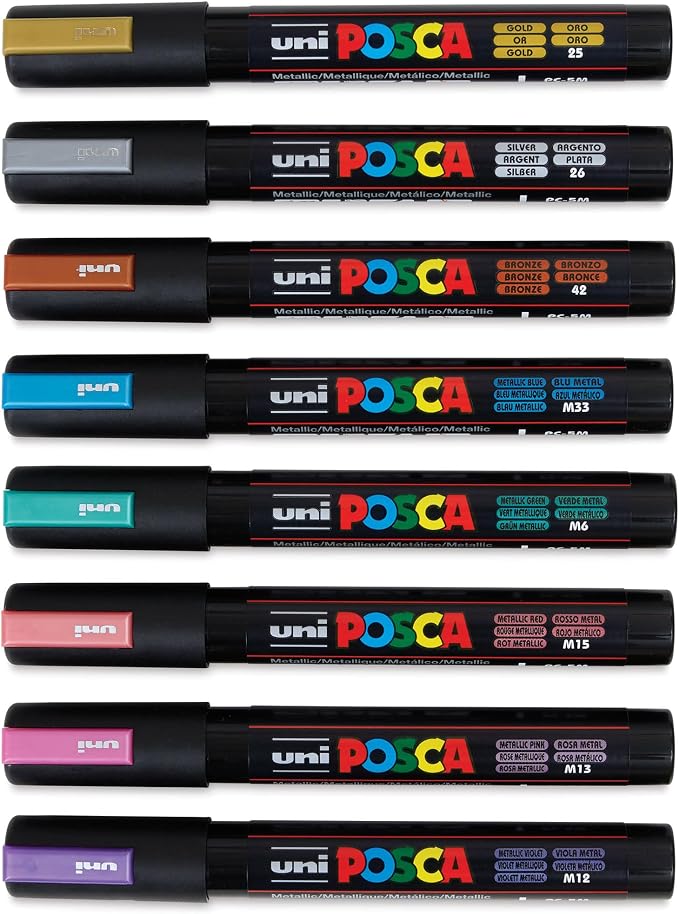 posca Markers Set, 8 Medium Paint Markers 5M, Metallic Tones – Gold - Image 5