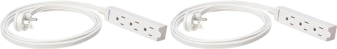 Amazon Basics Rectangular Indoor Extension Cord Power Strip, 3-Prong, Flat Plug, Grounded - 13 Amps, 1625 Watts, 125 VAC - 2-Pack, 6 ft, White-DeskLoop Office
