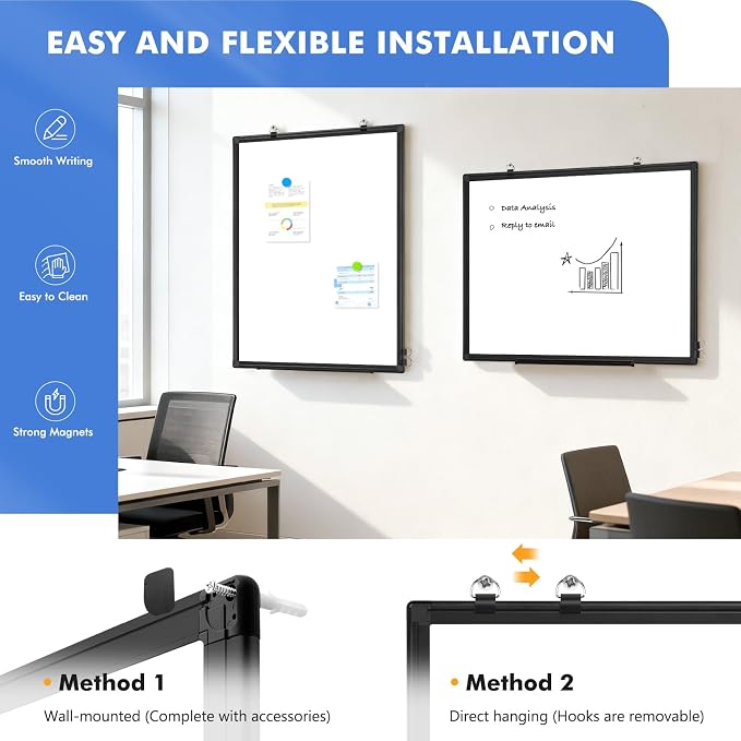 Double-Sided White Board Black Aluminium Frame, Hanging Mounted Whiteboard Home - Image 2
