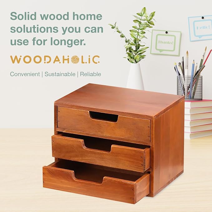 Triple Drawer Desktop Storage Organizer in Modern Wood Design 3-Drawer - Image 7