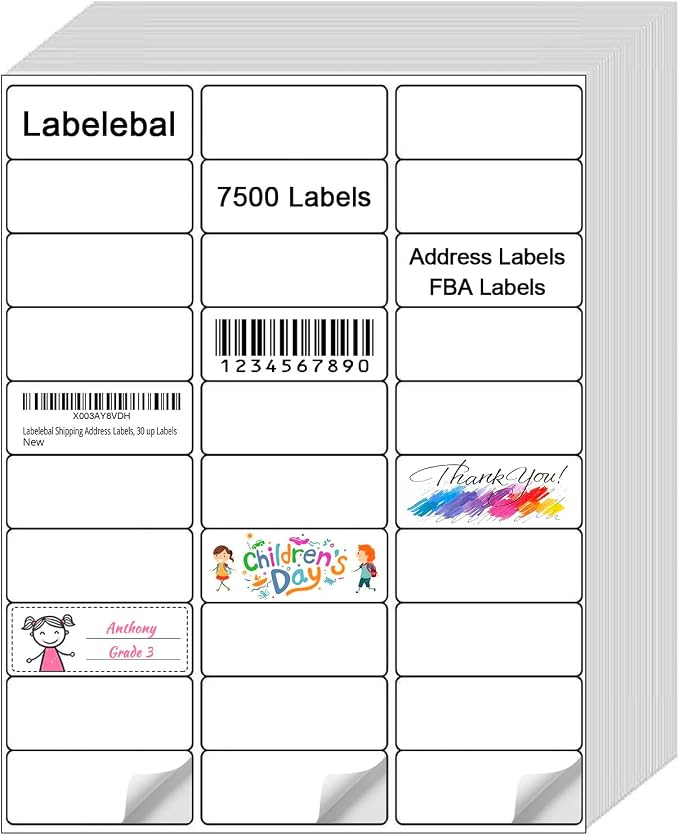A4 30 Up Shipping Address Labels, 30 Per Page, 30-UP White Shipping Labels by Labelebal