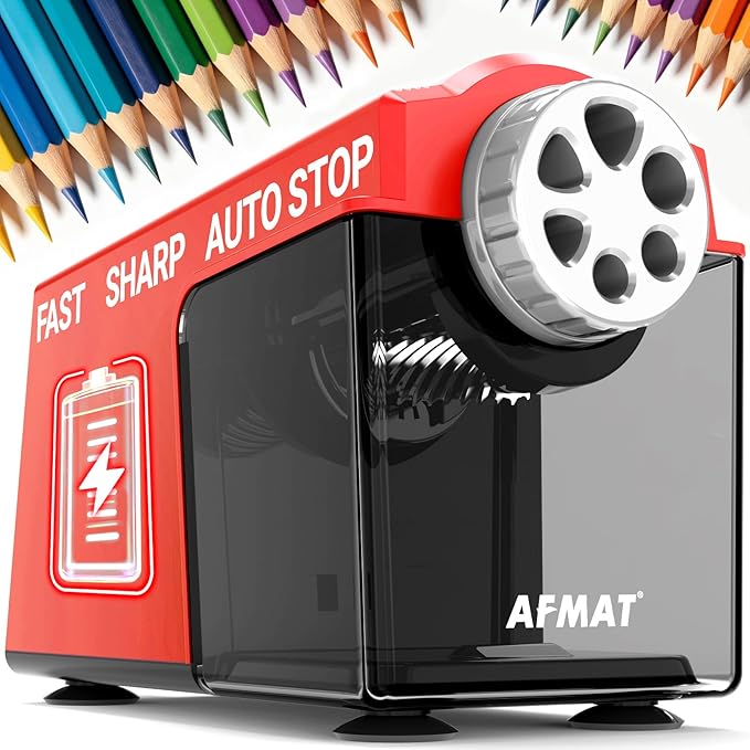 AFMAT Electric Pencil Sharpener Heavy Duty, 6 Holes, Cordless & Rechargeable by AFMAT