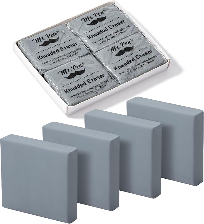 Mr. Pen- Kneaded Erasers, 1.57" x 1.37", 4 Pack, Graphite & Pastel Drawing by MrPen