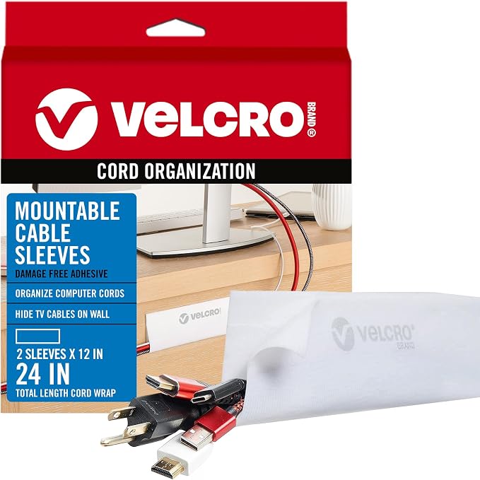 VELCRO Brand Mountable Cable Management Sleeve | Cord Hider Mounts on Walls or by VELCROBrand
