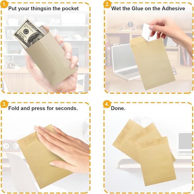 100 Pack Kraft Small Coin Envelopes, 3.23"4.53", Fully Sealed Seed Envelopes; - Image 4