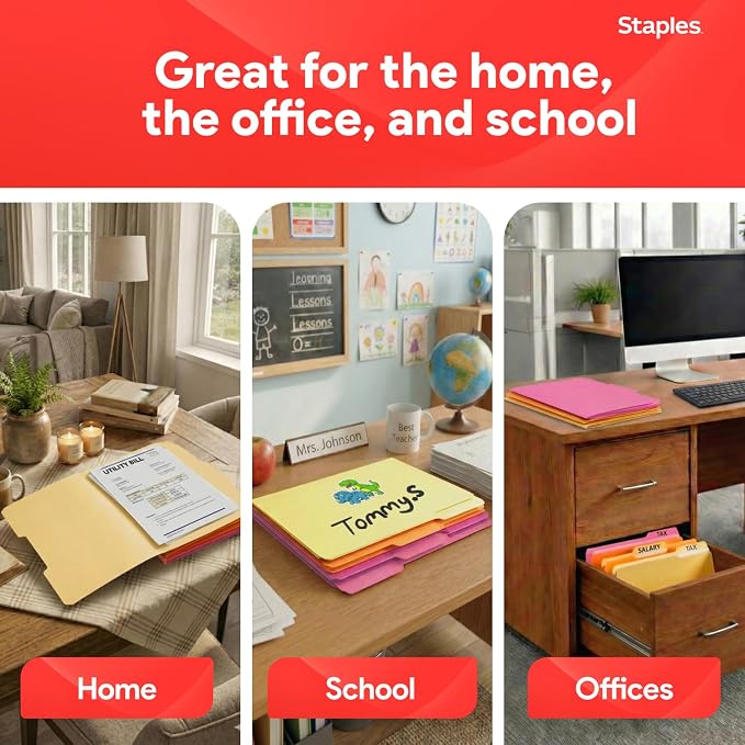 Staples File Folders, Letter Size, 1/3‑Cut Tabs, Durable 10.5‑Point Paper Stock - Image 7