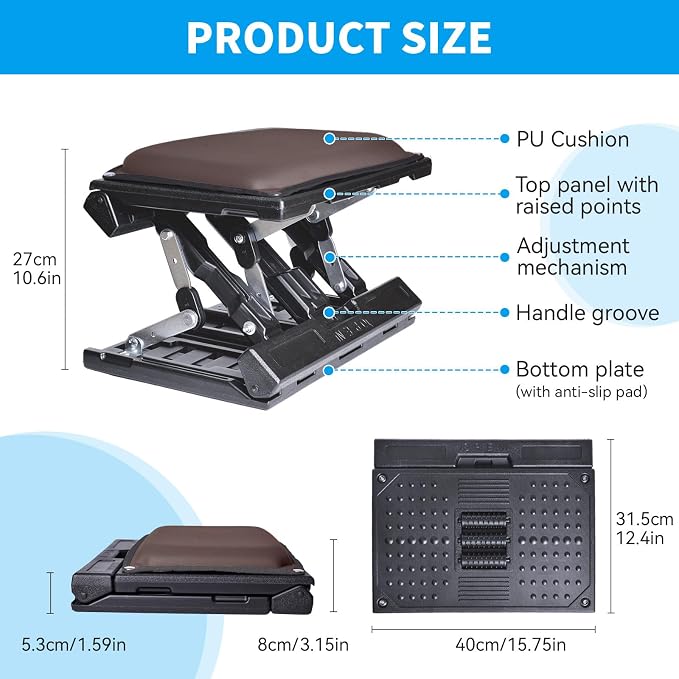 Scalebeard Foot Rest for Under Desk at Work, Height Adjustable Infinite Angle - Image 5