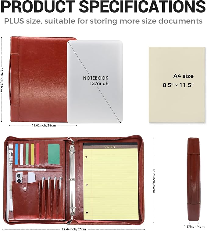 Faux Leather Portfolio with Handle – 3-Ring Padfolio Organizer - Image 4