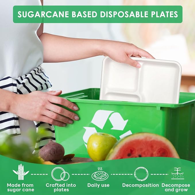 Gezond 100% Compostable 5 Compartment Plates 12.5 * 8.6 Inch, 100 Pack - Image 5