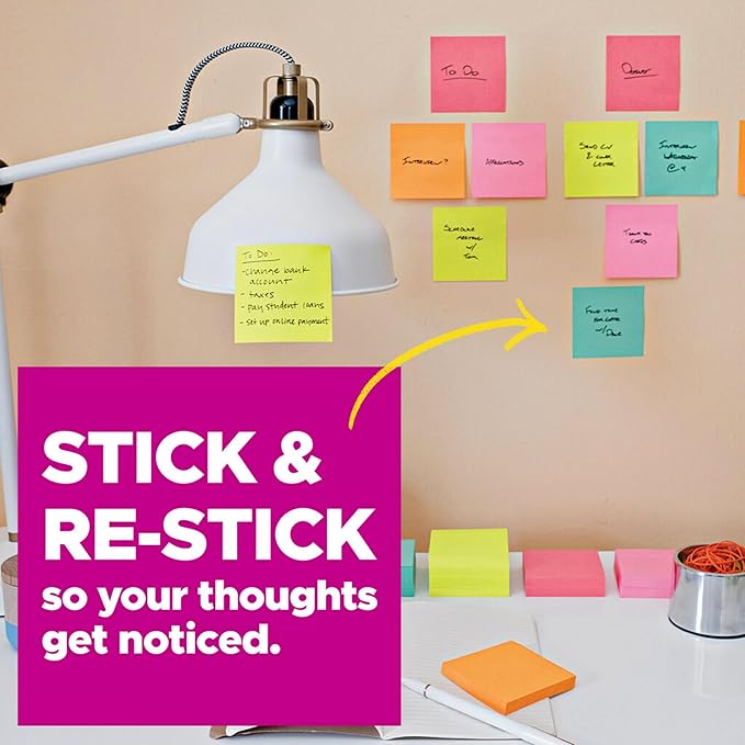Post-it Super Sticky Notes, 3x3 in, 18 Pads, 2X The Sticking Power, Energy Boost Collection, Bright Colors, Recyclable (R330-18SSAUCP)-DeskLoop Office