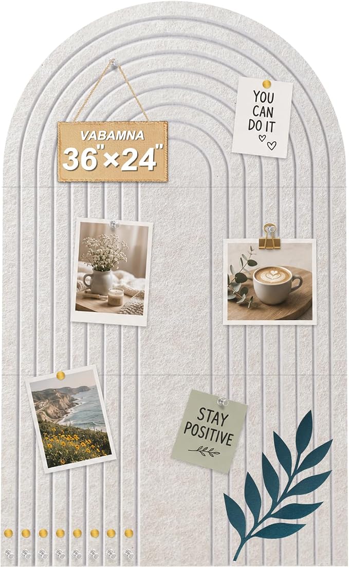 Large Arched Felt Bulletin Board, Stylish Sized 36" x 24" Cork Board Alternative by VABAMNA