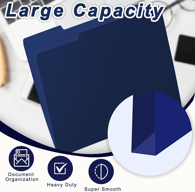 VZCPYTPM 100 Pack Navy Blue File Folder, 1/3-Cut Tabs, Paper File Folders - Image 6