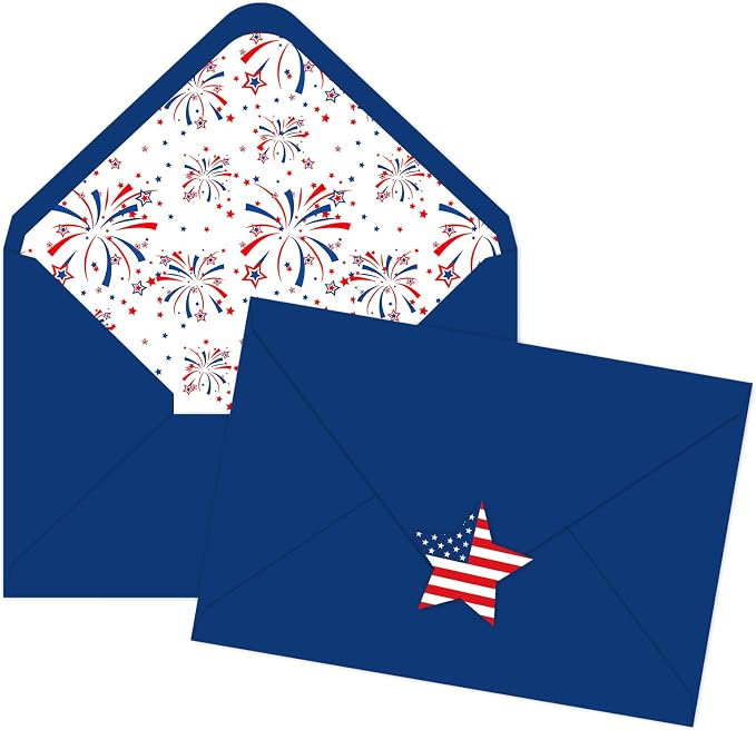 Whaline 50 Pcs Patriotic Invitation Envelopes Firework Star Greeting Card by Whaline