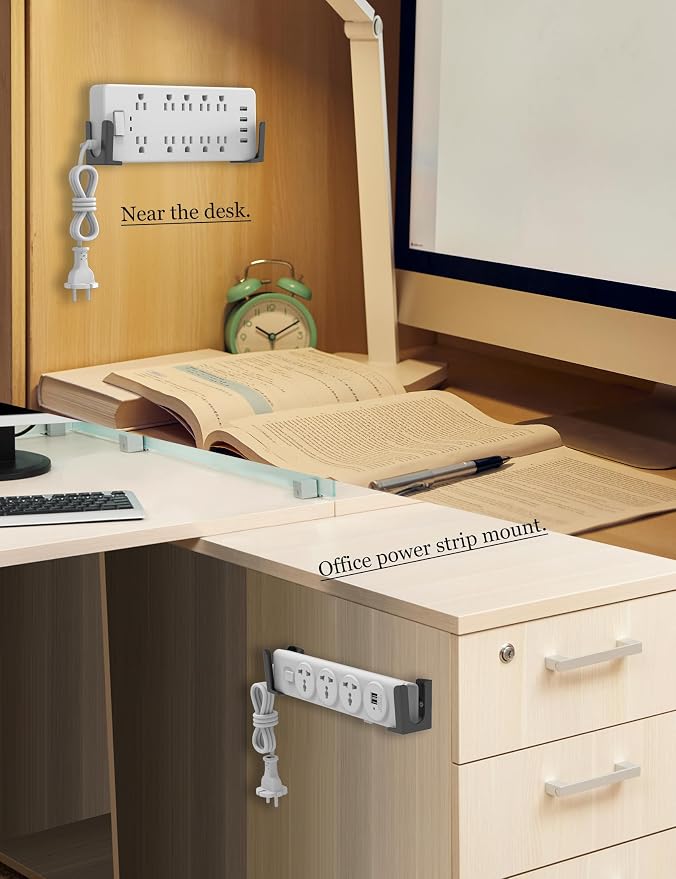 Power Strip Holder, 2 Set Power Strip Wall Mount, Punch Free Socket Holder Fit - Image 4