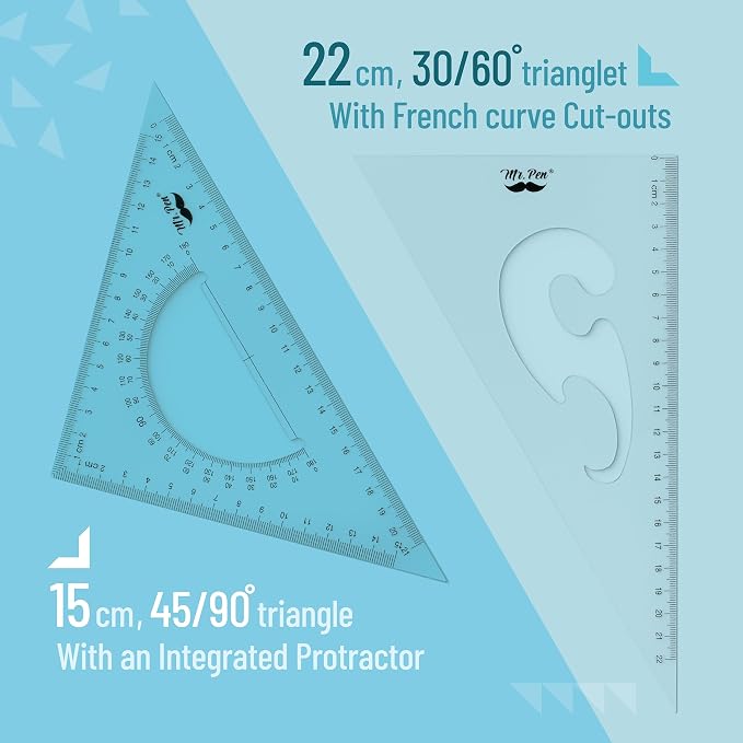 Mr. Pen- Triangle Ruler, 2 Pack, 30/60 & 45/90 | Right Triangle Ruler - Image 2