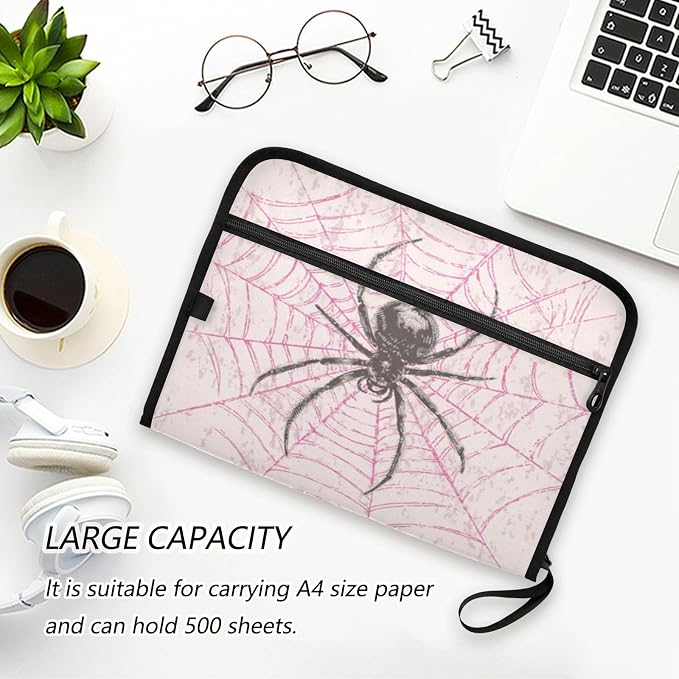 Black Spider on Pink Web Accordion File Organizer Expanding Document Folder - Image 6