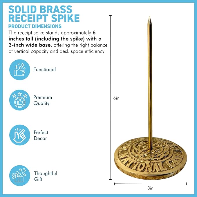 Solid Brass Vintage Receipt Spike – Heavy Duty Bill Fork Holder, Classic Paper - Image 7