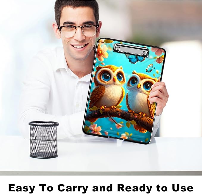 Owl Blue A4 Clipboard with Storage Pen Holder, Clipboards Organizer Nursing - Image 6