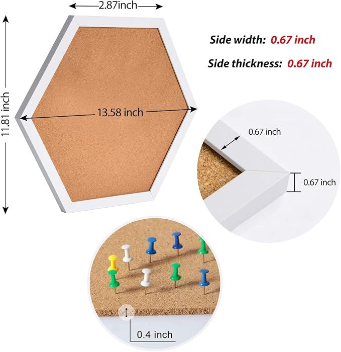 AkTop Cork Bulletin Board Hexagon 4 Pack, Small Framed Corkboard Tiles - Image 5