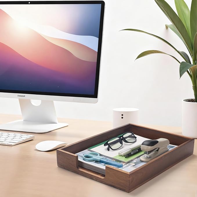 Wood Letter Tray, Acacia Wood Desk Tray, Wooden Desk Organizer, A4 Paper - Image 4
