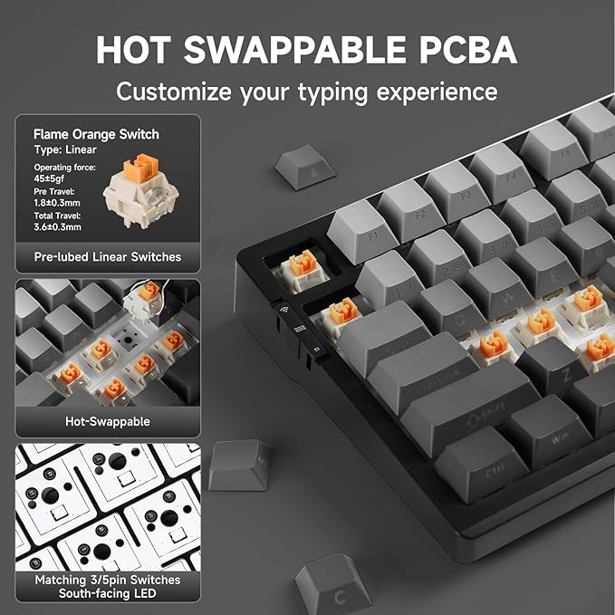 G98 PRO Wireless Mechanical Keyboard, Tri-Mode Connection Gaming Keyboard, Hot Swappable Custom Gasket Structure Pre-lubed Linear Switches Double Shot PBT Keycaps RGB LED Backlit Gradient Black-DeskLoop Office