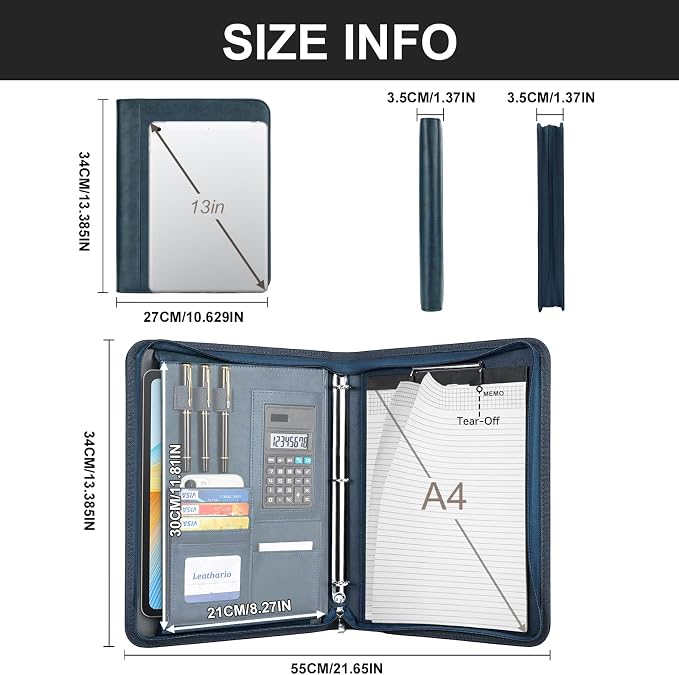 Leathario Portfolio Binder, 3-Ring Folder Organizer, Includes 5 Sheet - Image 3