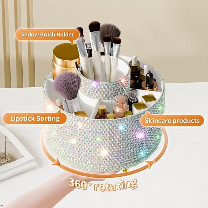 fanado Bling 360° Rotate Makeup Brush Holder Organizer, Makeup Organizers - Image 2