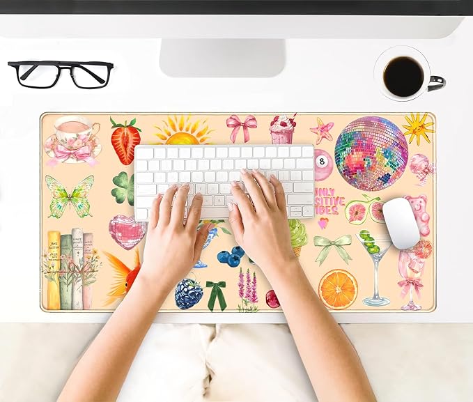 Cute Pink Boho Pastel Desk Mat Colorful Desk Mat - Image 7