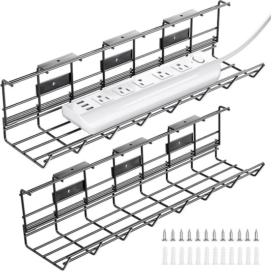2 Pack DELAMU Under Desk Cable Management Tray, Metal Cord Cable Organizer by DELAMU