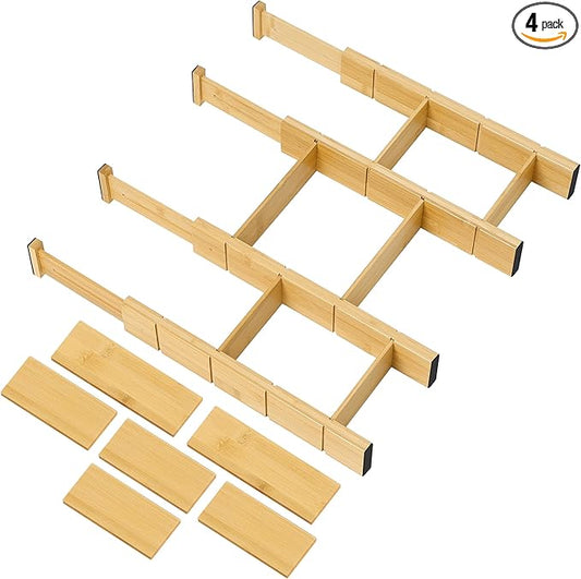 Utoplike Kitchen Drawer Divider with Inserts, Bamboo Drawers Organizer Adjustable, 4 pcs Large Expandable Wood Socks Drawer Organization for Dresser, Office, Spring Loaded-DeskLoop Office