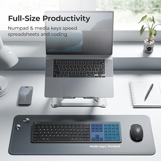 iClever Wireless Keyboard and Mouse, GK08 Rechargeable Keyboard Mouse Combo, Ergonomic, Quiet, Full Size Design with Number Pad, 2.4G Connection for Mac, Windows and Computer-DeskLoop Office