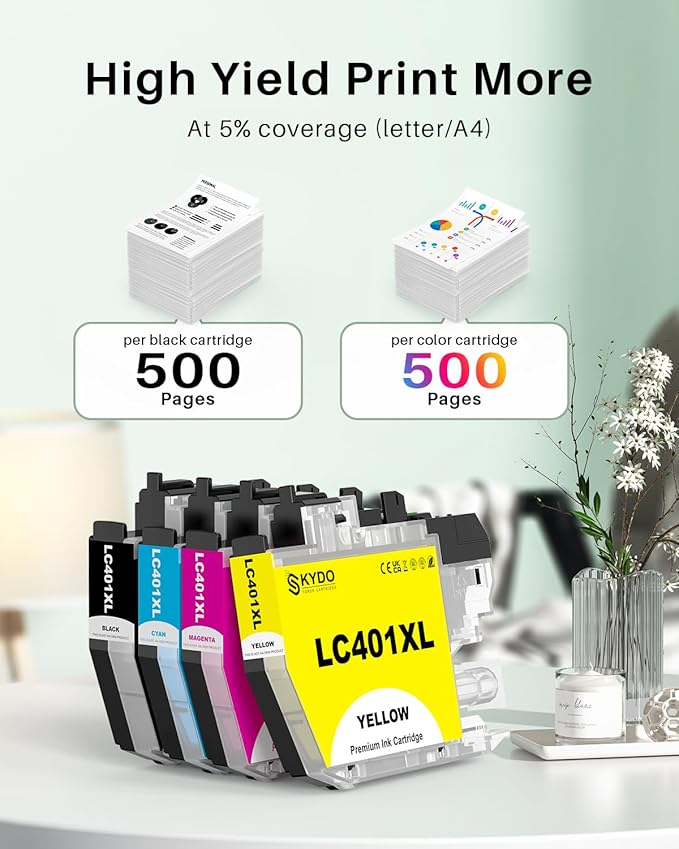 LC401XL Ink Cartridges 4 Pack Replacement for Printer Ink LC 401 XL High Yield Use for MFC-J1010DW MFC-J1012DW MFC-J1170DW MFC-J1800DW, Black Cyan Magenta Yellow-DeskLoop Office