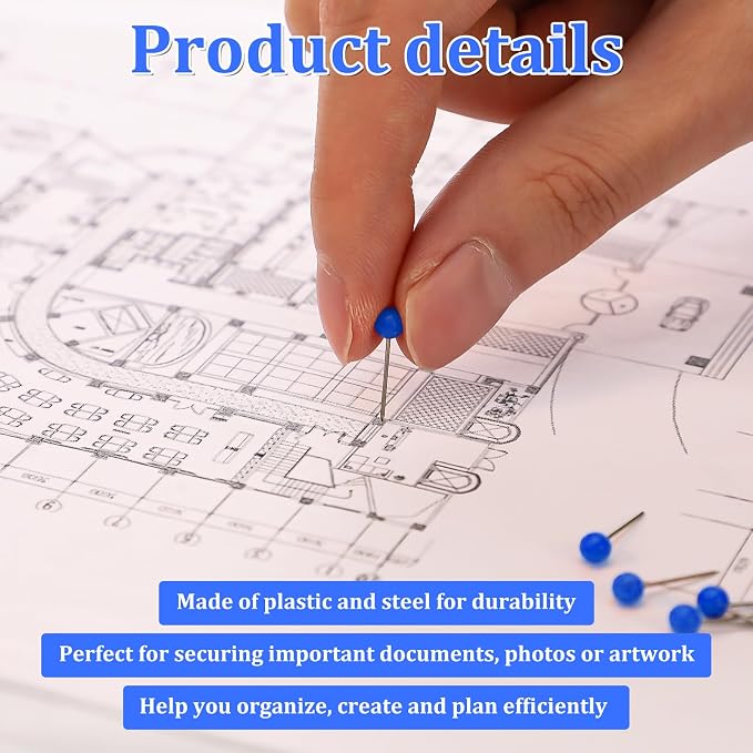 200 PCS Blue Push Pins for Map, Small Round Head Map Pins for Travel Map - Image 3