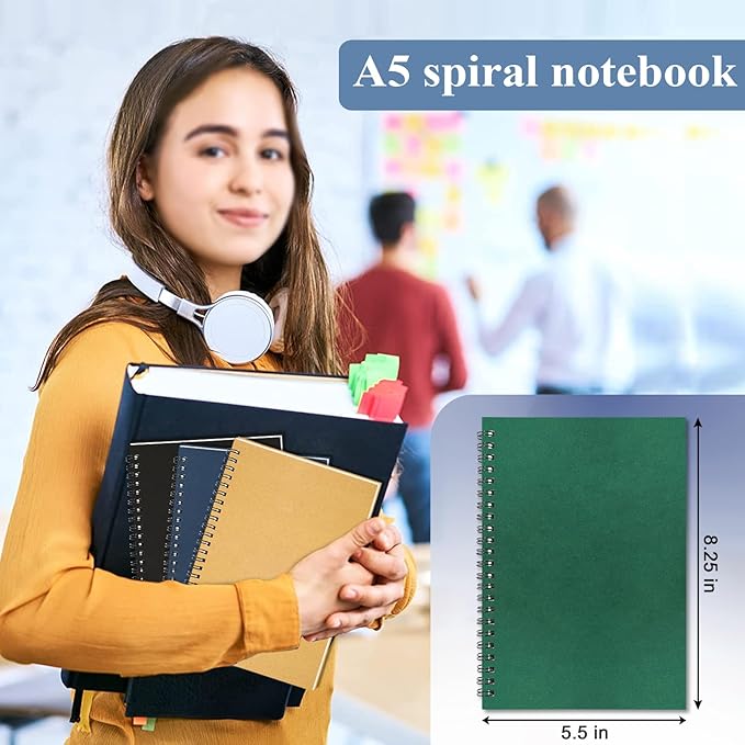 GINMLYDA Small Spiral Notebook A5, 8Pack 120 Lined Pages 8.25x5.5 Inches Spiral Journal Kraft Cover Notebooks & Writing Pads for School Home Office Aesthetic Sketch Drawing Note-DeskLoop Office